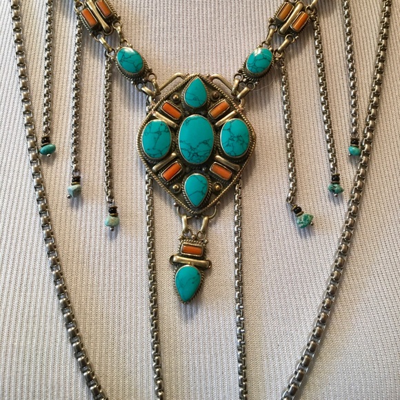 SOLD Free People silver necklace turquoise - Picture 4 of 8